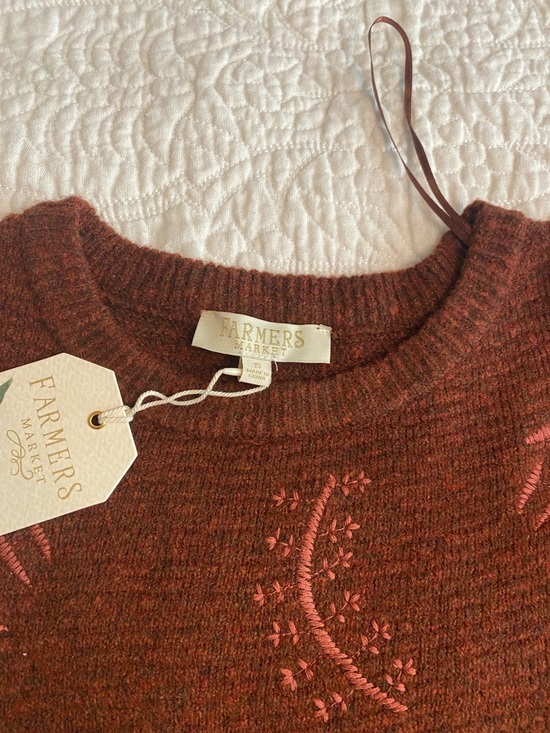 Farmer's Market Embroidered Crewneck Sweater in Rust Brown - Picture 6 of 8